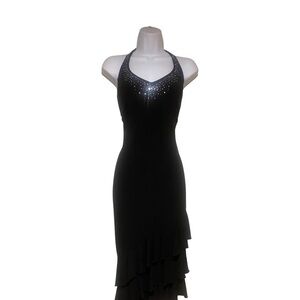 Vintage black halter neck dress with rhinestone embellishments